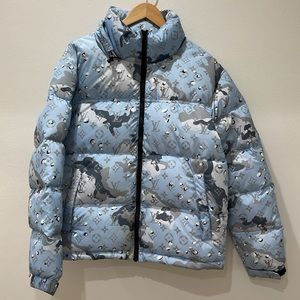 Bravest studios LVuitton puffer coat in baby blue camo/ SOLD OUT